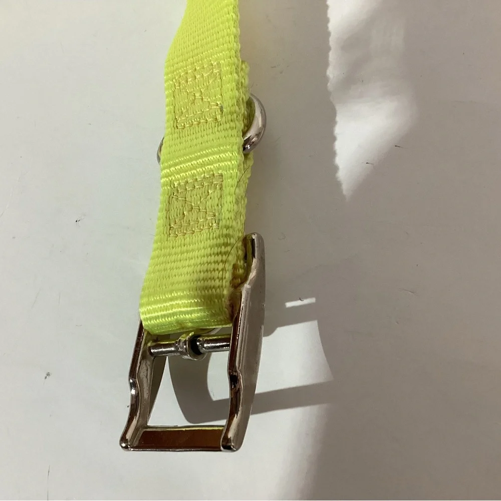Dog collar, bright yellow, 24” x 1”, heavy nylon, metal hardware. Adjustable